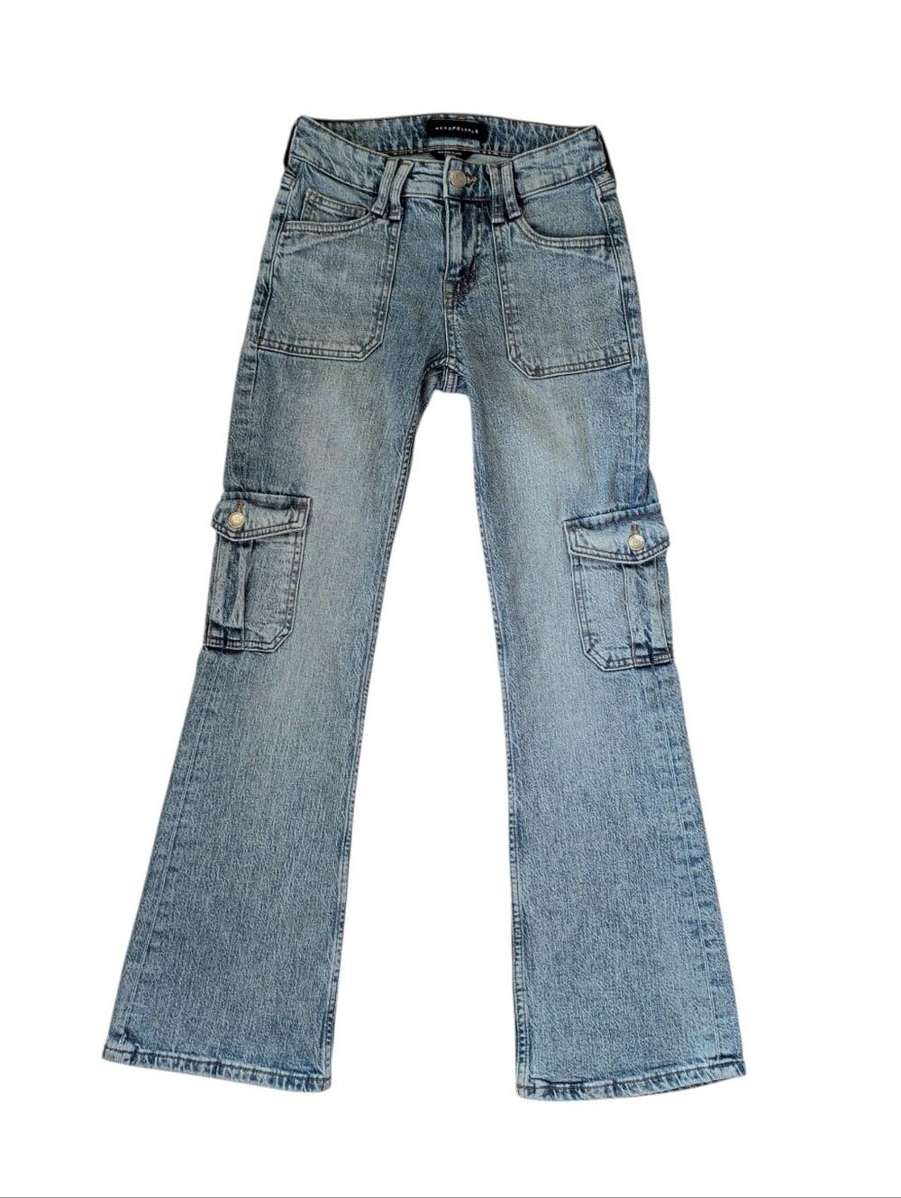 Aeropostale Mid-Rise Flare Utility Cargo Jeans 000R Blue
